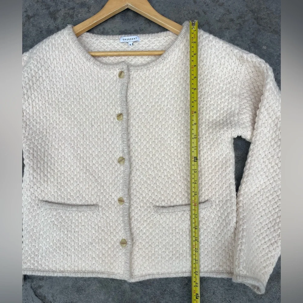 Crescent Cream Knit Cardigan Boucle Jacket in off-white button-front closure - Picture 6 of 9